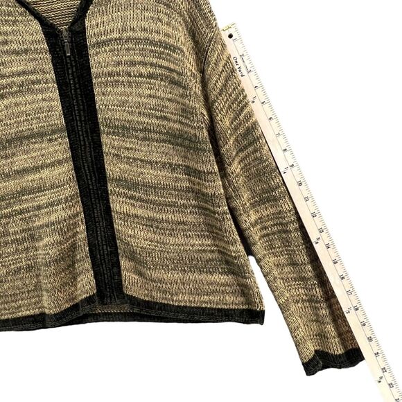 Cousin Johnny Zip Cardigan Womens M Tan Green Cotton Knit Sweater Cozy Granola - Picture 10 of 14